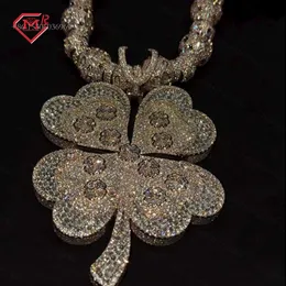 Hiphop Four-Leaf Clover Custom Sterling Sier Pass Diamond Tester Moissanite Chain Pendant