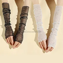 Women Long Gloves Rhinestone Mesh Fingerless Gloves Half Finger Arm Sleeve Sunscreen Gloves Fashion Summer Mittens