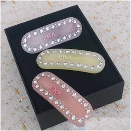 Hair Clips Barrettes P Brand Letters Designer Clip Luxury Shining Diamond Acrylic Classic Pins For Girls Women Party Jewelry Gift Dhzpf
