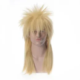 Wigs fgy Yeni Avrupa ve Amerikalı Erkekler Altın Düz Saç Bangs Wig 70s ve 80'ler Cosplay Punk Rock Sentetik Saç Peruk