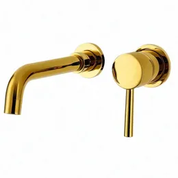 Faucets ROLYA New Arrival Luxurious Solid Brass TiPVD Golden Wall Mounted Baisn Faucet Bathroom Sink Mixer Tap