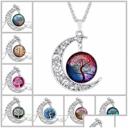 Hänge halsband Tree of Life Moon Time Gem Halsband Växt Cabochon smycken Kvinnor Drop Ship Delivery Pendants Dhtom