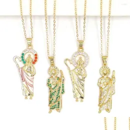 Pendant Necklaces 2023 Virgin Mary Cz Cubic Zirconia Copper Necklace Metal Chain Unisex Relius Jewelry Beliefs Gift Charm Drop Deliv Dhxny