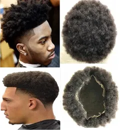 Wigs Afro Kinky Curl Male Unit 10A Indian Virgin Human Hair Replacement Men Hairpieces Full Lace Toupee Brown Black Color #1b for Men