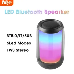 Hörlurar niye tws Bluetooth -högtalare Helskärm 3D Colorful LED Light Portable HiFi -högtalare Utmärkt bas trådlöst ljudlåda TF -kort