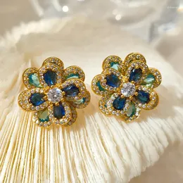 Pendientes UILZ joyería de moda coreana lujo colorido circón doble capa flor elegante mujer fiesta de noche