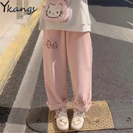 Dresses Women's Casual Baggy Cartoon Korean Fashion Corduroy Pants Harajuku Streetwear Kawaii Pink High Waist Leg Sweat Trousers Female