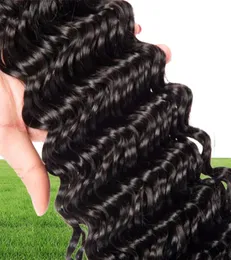 Indiskt mänskligt hår 4 buntar Deep Wave Curly 8-28 tum hårförlängningar 4 stycken/parti dubbel wefts grossist yiruhair1608485