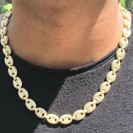 Collier chaîne à maillons Mariner en or jaune de 12mm, véritable collier ras du cou glacé glacé, zircone cubique, chaîne à maillons ovales de 7 à 24 pouces, 230F