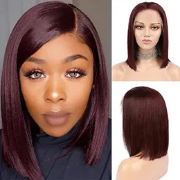Parrucche Borgogna Parrucca anteriore in pizzo sintetico Bob Simulazione Parrucche frontali in pizzo per capelli umani per donne nere 14 ~ 26 pollici RXG9176