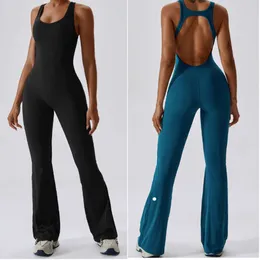 LL-2010 Womens Jumpsuits One Piece Yoga Outfits Bell-Bottoms Pants Sleeveless nära passande dans Jumpsuitövning Långt andningsbara