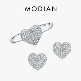 Kolye Modian Otantik Sterling Sier Romantik Kalp Aşk Köpüklü Açık Kübik Zirkon Takı Setleri Kadınlar Yıldönümü Hediyeleri