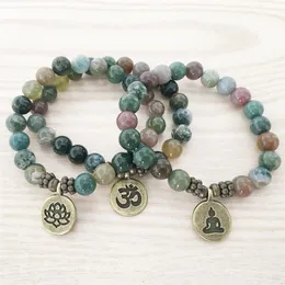 SN1110 New Design Men's Bracelet India Agate Ohm Lotus Buddha Charm Bracelet Mala Yoga Jewelry Whole Gift for Him306D