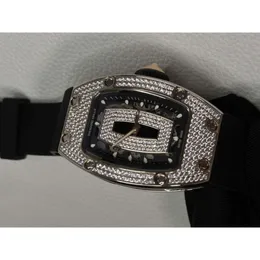 Fantástico designer feminino relógio RM007 diamante relógios cheio de diamantes feminino com caixa D534 movimento mecânico de alta qualidade uhren pulseira de borracha montre ice out luxe
