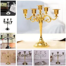 Holders 3 5 Arms Metal Pillar Candle Holders Candlestick Wedding Decoration Stand Mariage Home Decor Candelabra Silver/Gold/Bronze/Black D