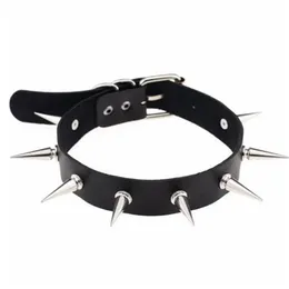 Schwarzer Spike-Halsband mit Gürtelkragen, Damen-Pu-Leder, Goth-Halskette für Frauen, Party, Club, sexy Gothic-Schmuck233F