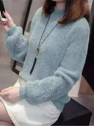 Kadınların Sweaters Style Imitation Mink yün kazak kadın boncuklu kazak 2023 ekle kadife kaşmir örme jumper tam femme