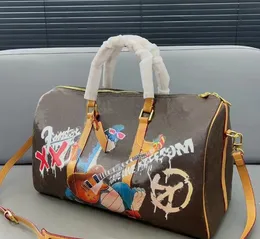 Reisetasche Herren Damen Graffiti Designer Reisetaschen Leder Wochenendgepäck