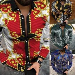 Men's Casual Shirts Mens Baroque Vintage Printed Long Sleeve Shirt Button Down T-Shirt Party T Dress Up Male Elegant Tee Tops