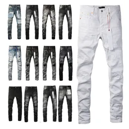 Ripped Brand Purple Black with Woman White Tag for Distressed Slim Fit Washed Destroyed Hole Black Denim Pants Trousers Mens Designer Stack Jeans Man