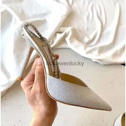 JC Jimmynessity Choo högkvalitativa Ladys Sandaler Pumpar Bröllop Hög Bride Heeled Dress Shoes Brand Women Highheel Pointed Saeda Heel Sandal Crystal Ankel Straps Slins Slins