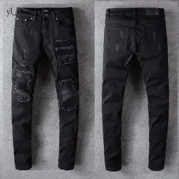 Lila jeans amirs jeans europeiska lila jean män broderi quiltning rippad för trend varumärke vintage byxa mens fällande smal magiskt mode 7614