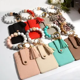 Keychains Wristlet Keychain Bracelet Wallet Car Keyring With Tassel Bangle Card Holder Po ID Initial Charm Wristband Key Chain For Men