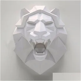 Decorative Objects Figurines Lion Head 3D Paper Model Animal Scpture Papercraft Diy Craft For Living Room Decoration Home Decor Ba Dhgm6