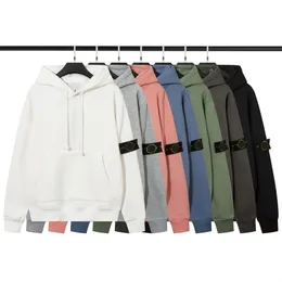 Men Stones Islands Sweatshirt Jumper Add fleece to thicken Hoodie Long Sleeve Pullover Women Casual Couple Loose Embroidered Armband Hoody High Quality Size M-XXL