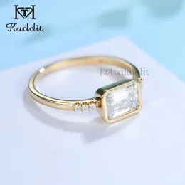 Kuololit esmeralda corte sólido 14k 10k anel de ouro amarelo para mulheres conjunto moldura 1ct solitaire jóias casamento noivado 231229