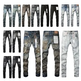 Low -Rise Skinny Männer Jean lose gestapelte Retro schwarz schmutzige Vintage weiße Farbe lila Jeans Taschenlöcher zerrissene Jeans Herren Mode