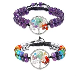 Corrente 6mm Ametista Howlite Camada Dupla 7 Chakra Cura Yoga Pedra Pulseira Cascalho Árvore da Vida Cristal para Mulheres Drop Delivery Jew Dhada