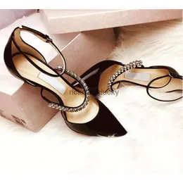 JC Jimmynessity Choo Patent Tip high quality Leather Blackwhite Sandal shoes Pumps Famous Brands Women Pump High Heels Crystal Straps Stiletto Heels Sexy Party Wedd