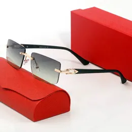 Mens Designer نظارة شمسية امرأة Carti C Decor Rimless Buffalo Horn Sun Glasses Wooden Frame Sport Eyewear Accessories Oculo