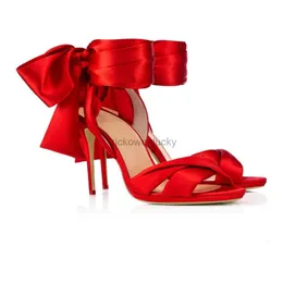 Jimmyness Choo Quality أحذية سهرة فستان الأحذية عالية السوبر النساء الزفاف الساتان الجميلة الصنادل زقزقة أصابع القدم الأحمر الساتان البوتي