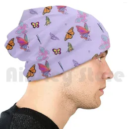 Berets Multicoloured Butterflies Beanies Pullover Cap Comfortable Pastel Pattern Cute Puprle