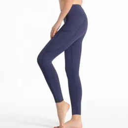 Träning Gymsport passar kvinnor Pocket High midja Sports täta leggings 4way stretch tyg 78 byxstorlek xsxl 231229