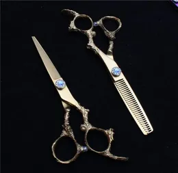Hair Scissors 55quot 16cm 440C Customized Logo Golden Barber Shop Normal Thinning Shears Professional Styling Tool C90057933515