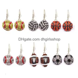 Dangle Chandelier 패션 스포츠 소프트볼 야구 귀걸이 스터드 Crystal Rhinestone Post Sier Bling Yellow Fastpitch with Retail PA DHGXM