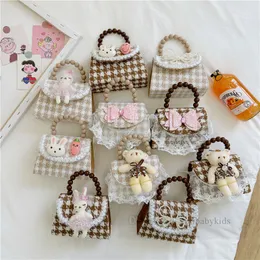 Borse a tracolla con catena di perle per bambini stile lady ragazze orso di coniglio Archi applique borsa a tracolla singola dolci bambini splicing borse a tracolla principessa falbala in pizzo Z6403