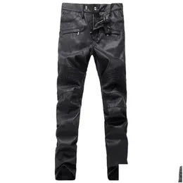 Men'S Pants Mens Ripped Moto Ribbed Skinny Black Pu Leather Biker Slim Trousers Pencil Size 28-40 France Style Drop Delivery Apparel Dhdr6