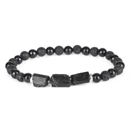 Natural áspero preto turmalina cura pedra grânulo combinação 6mm fosco ônix lava energia personalizado pulseira de energia para homem women285u