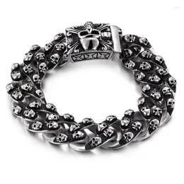 Braccialetti a maglie Prepotente Retro Skull Uomo Bracciale in acciaio al titanio Personalità Rock Punk Fantasma Testa Marea Accessori maschili