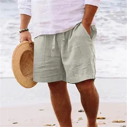 Мужские шорты, летние мужские льняные однотонные хлопковые пляжные короткие дышащие свободные мужские спортивные шорты-карго