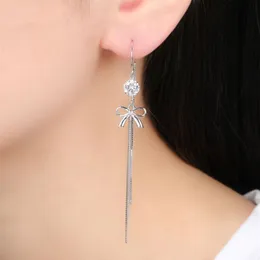 Dangle Chandelier 925 brincos de borboleta de prata esterlina para mulheres zircão anti-perdido linha de orelha rosto fino brincos moda coreana Si275j