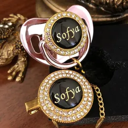 MIYOCAR personalisierter Schnuller und Schnullerclip mit beliebigem Namen, Gold, Bling, schwarz, BPA-frei, Babyparty-Schnuller P8-B 231230