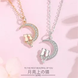 Pendant Necklaces Cute Animal Cat Moon Necklace Charm Lovers Chain Kitten Lucky Jewelry For Women Gift331S