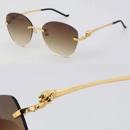 Новые роскошные солнцезащитные очки леопардовой серии с линзами-бабочками, металлические солнцезащитные очки без оправы, дизайнерские очки унисекс для вождения, мужчина и женщина, 18-каратное золото 001, серебро La1817