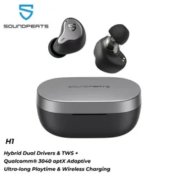Hörlurar Soundpeats H1 Hybrid DualDriver TWS Earphone Bluetooth 5.2 APTX QCC3040 HIFI Sound Wireless Charging Earbjudningar 40 timmar Speltid