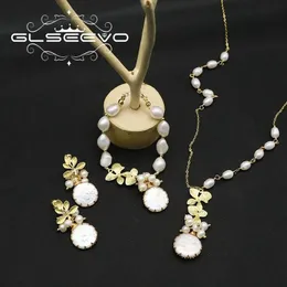 Pulseras Glseevo Perlas barrocas naturales Planta Hoja de arce Conjunto de joyería para mujer Pendiente Pulsera Collar Moda Joyería personalizable